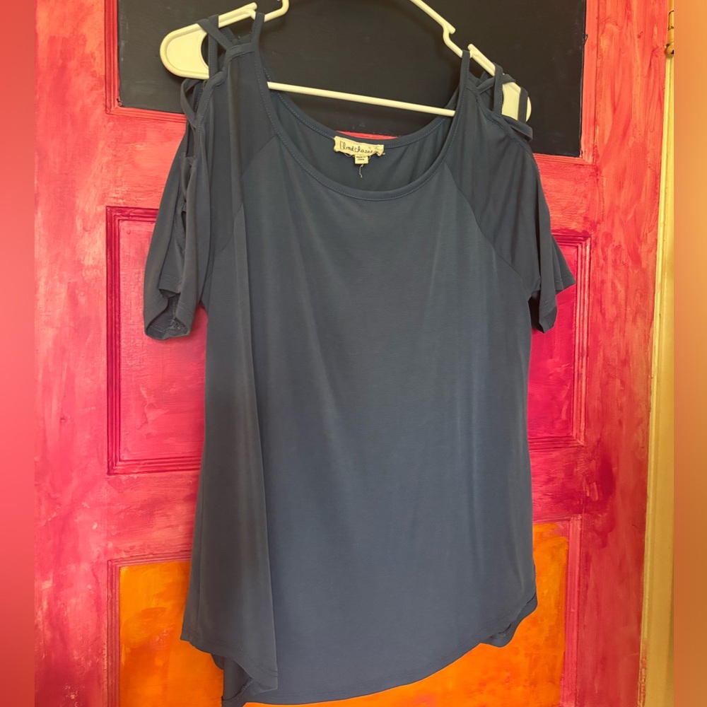 Cloud Chaser Navy Cold Shoulder Blouse